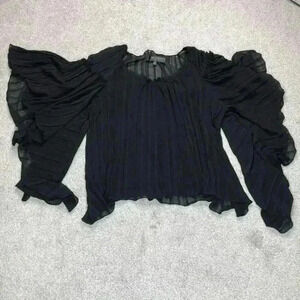 Max Studio London Top Black Sheer Batwing Sleeves Blouse Orianne Sz XS